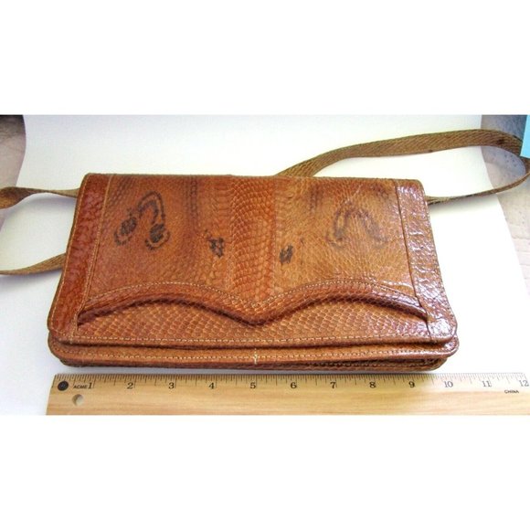 Vintage MCM Snakeskin Leather/Suede Thailand Clutch Purse with Detachable Strap - Picture 9 of 10